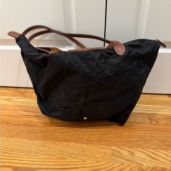 Longchamp Black Tote Bag with Brown Leather Trim - Picture 3 of 12